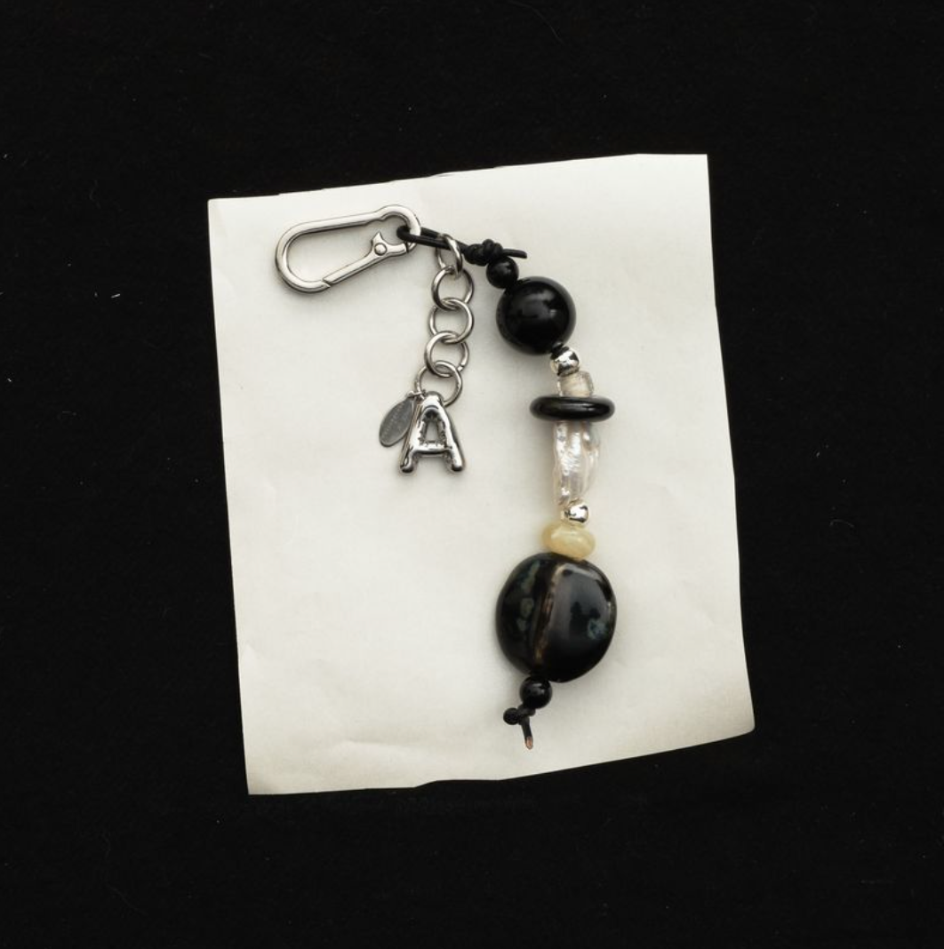 Talisman Keychain by Sea + Pattern, handmade beaded charm keychain for the Space of Time balm case