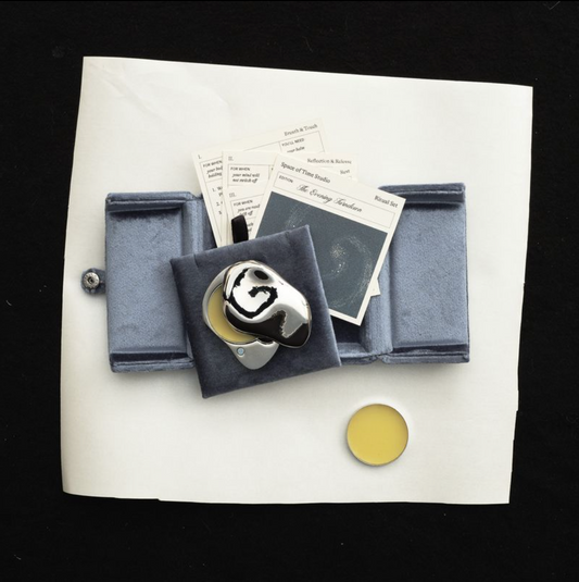 Evening Turndown Set by Space of Time: keepsake balm case in a velvet nightstand box with ritual cards and signature gift box