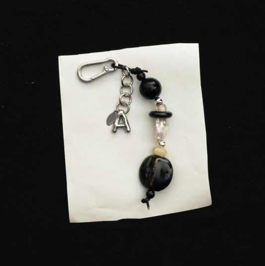 Talisman Keychain by Sea + Pattern, handmade beaded charm keychain for the Space of Time balm case
